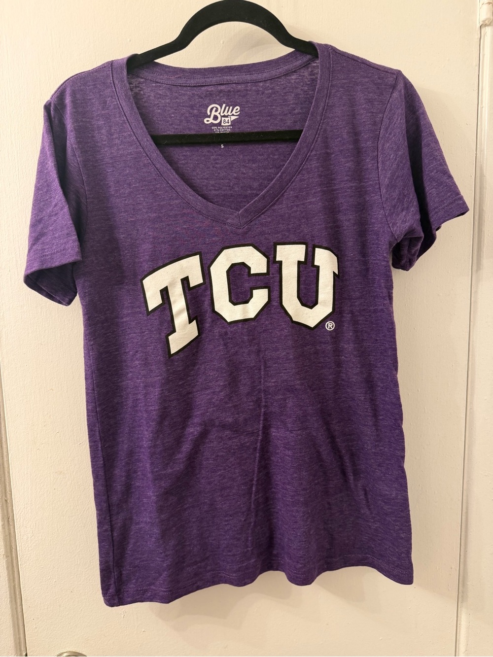 Blue 84 Purple TCU Women's V-Neck Short Sleeve Tee